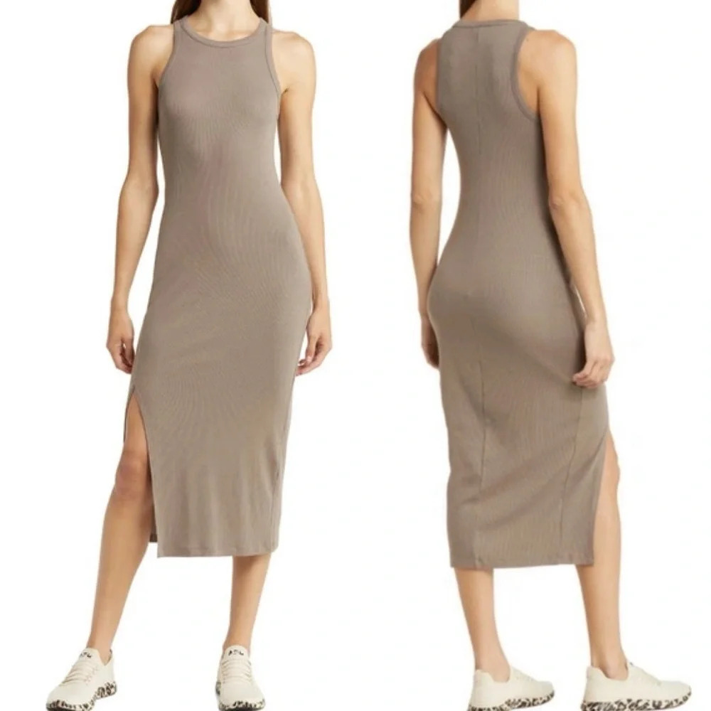 Beyond Yoga Taupe Midi Dress